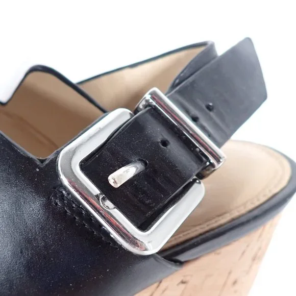 Antonio Melani Woman's 9M Leather Black and White Cork/Jute Wedge sandals - Picture 7 of 9